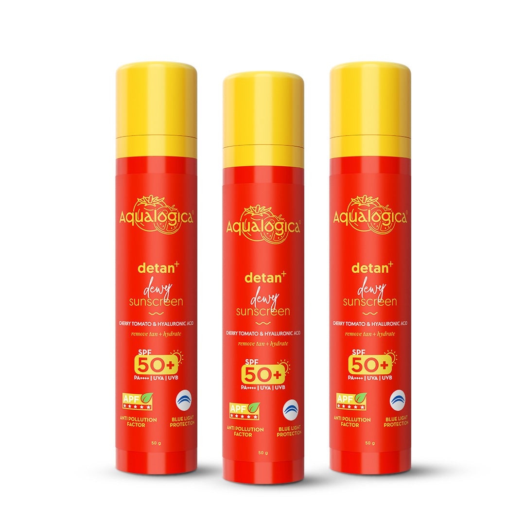Detan+ Dewy Gel Sunscreen SPF 50+ PA++++  with 2% Kojic-Hyaluron Complex™ & Wild Berries - 50 g(Pack of 3)