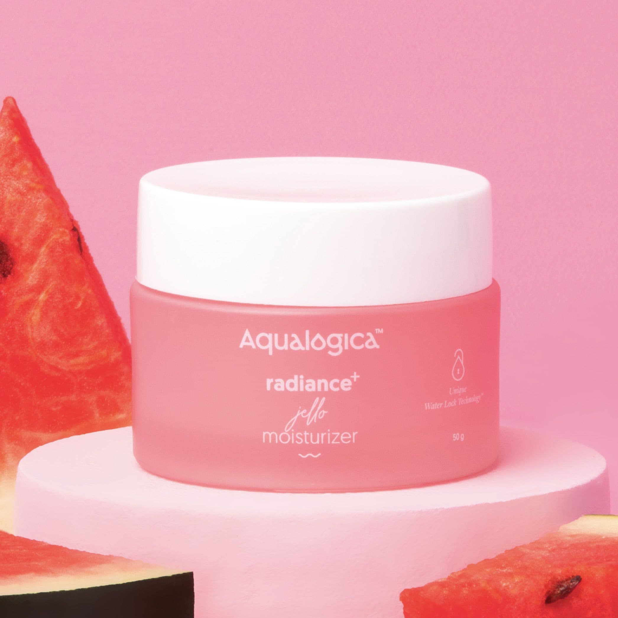 Aqualogica Radiance+ Jello moisturizer in pink jar 