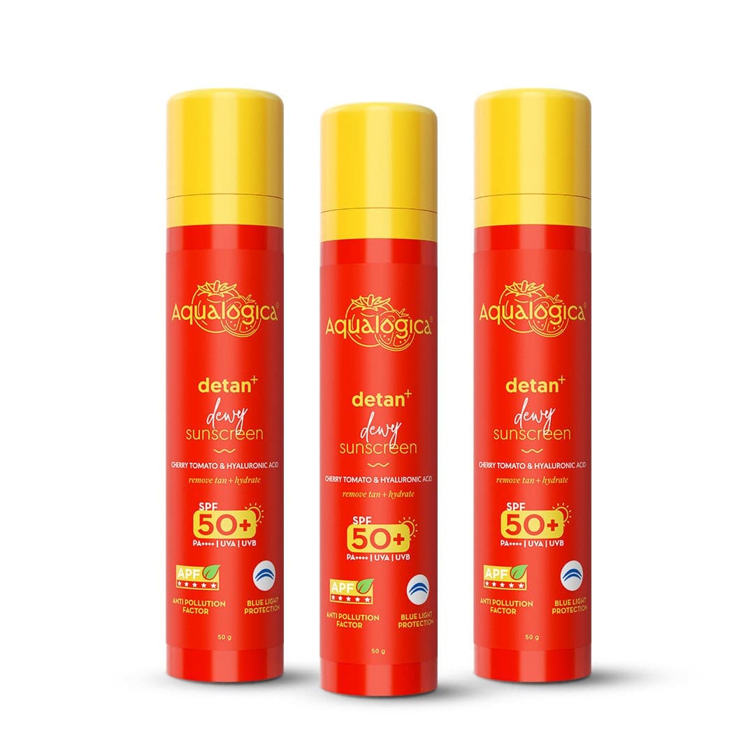 Detan+ Dewy Gel Sunscreen SPF 50+ PA++++  with 2% Kojic-Hyaluron Complex™ & Wild Berries - 50 g(Pack of 3)