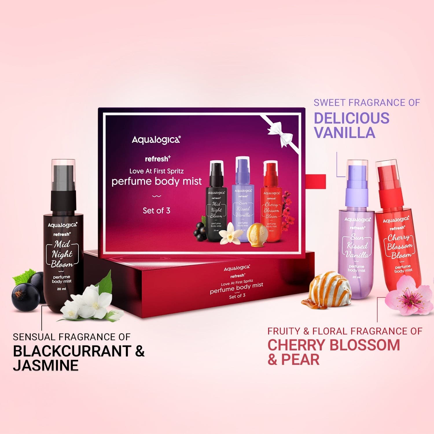 Love at First Spritz box set with three Aqualogica body mists