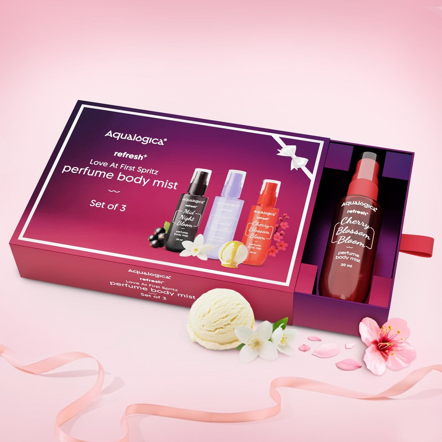 Love at First Spritz box set with three Aqualogica body mists