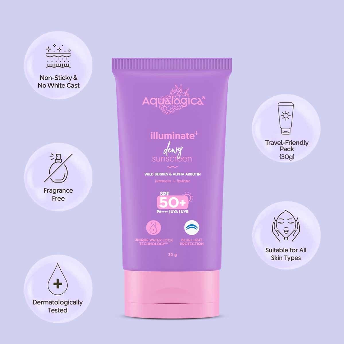 Illuminate+ Dewy Sunscreen In-Vivo Tested SPF 50+ PA++++ with Wild Berries & Alpha Arbutin - 30 g