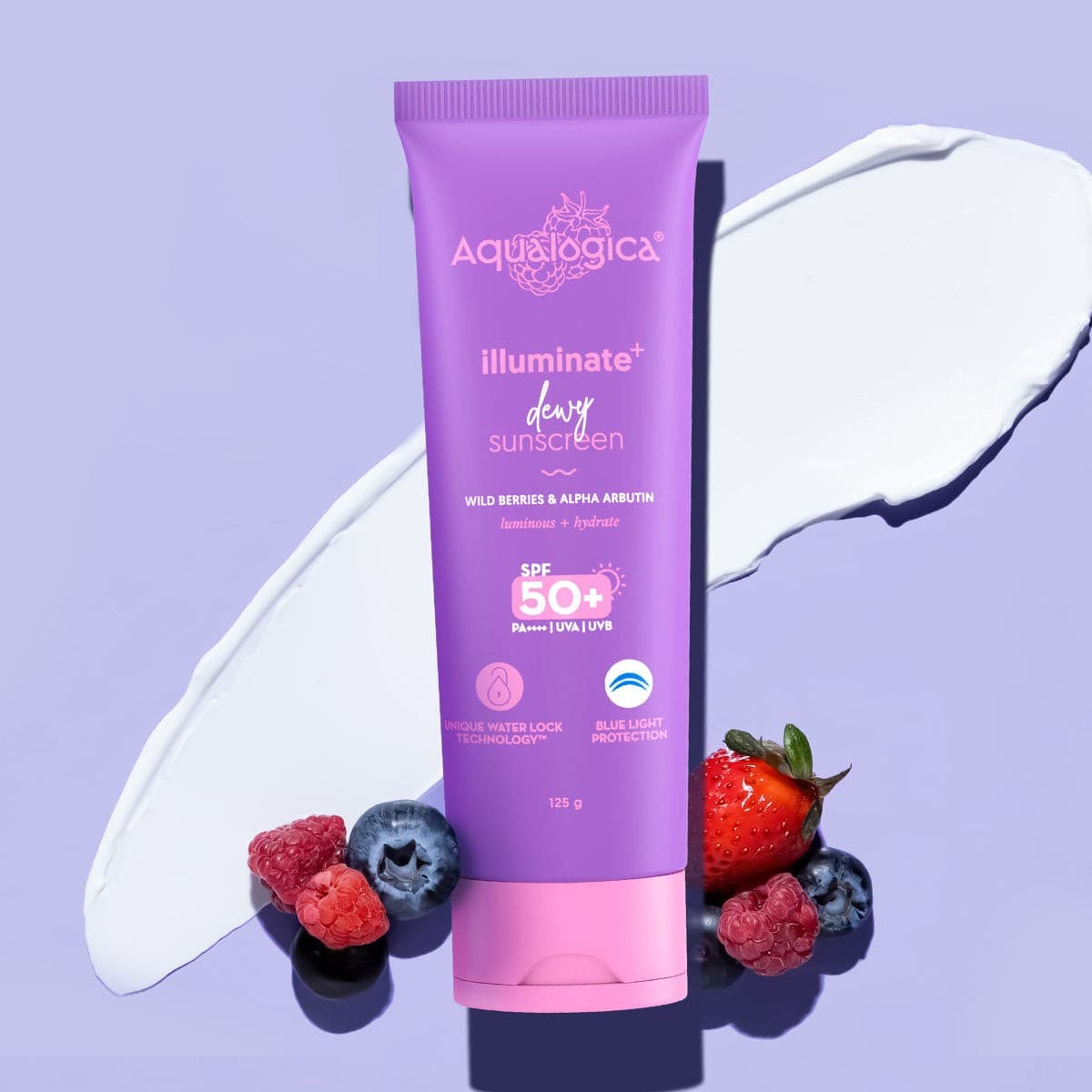 Aqualogica sunscreen SPF 50 illuminate dewy wild berries 125g