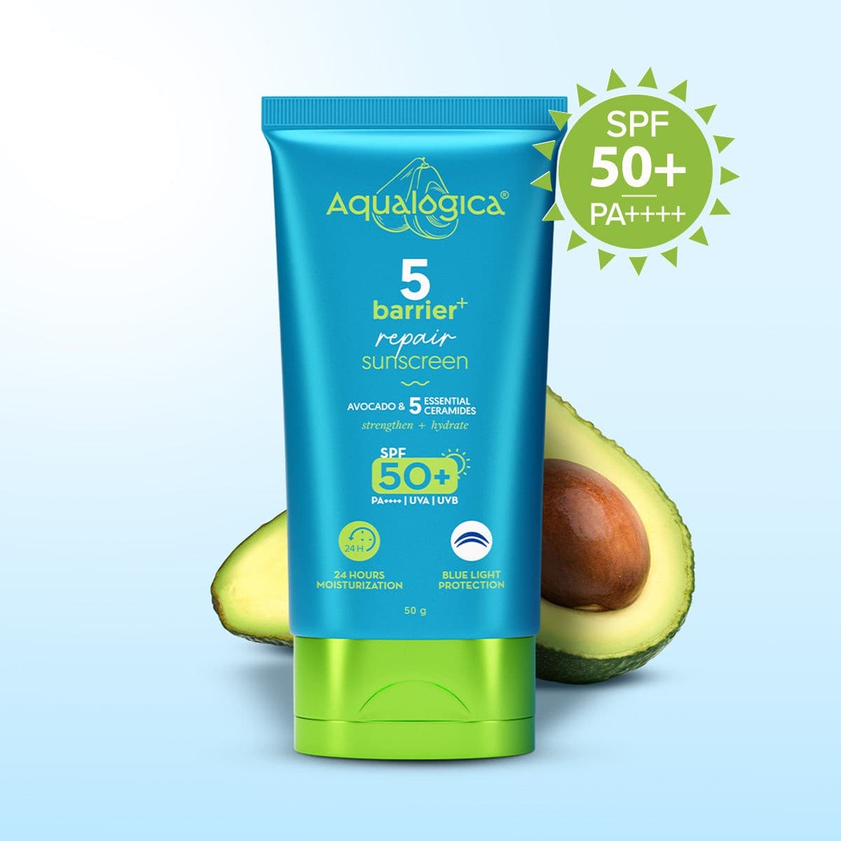 Aqualogica 5 barrier repair sunscreen SPF 50 avocado 50g