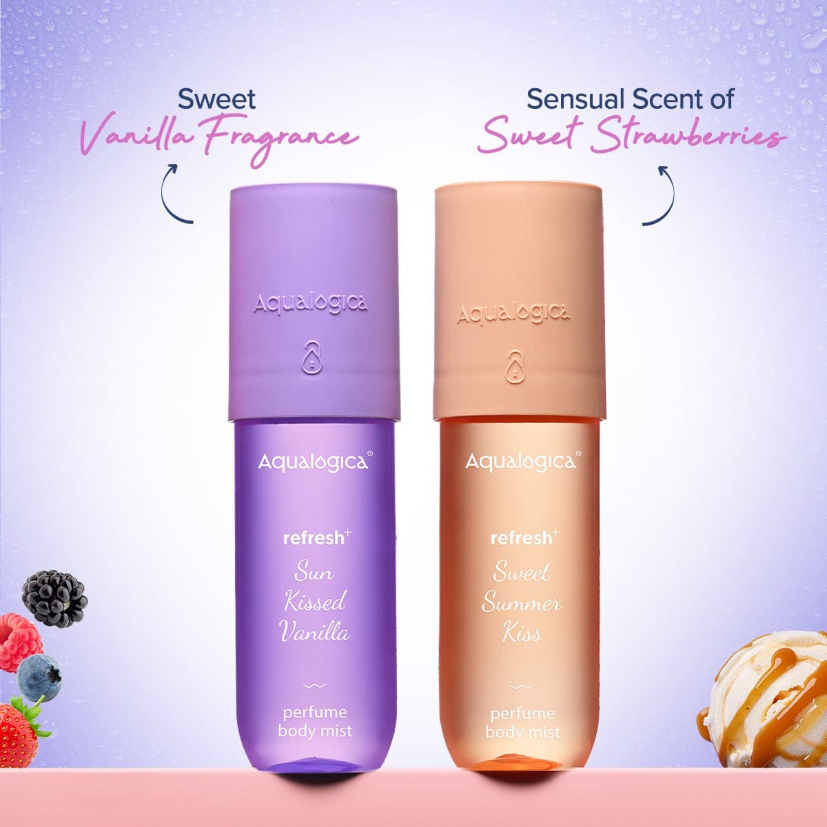 Aqualogica strawberry body mist with fruity and vanilla fragrance
