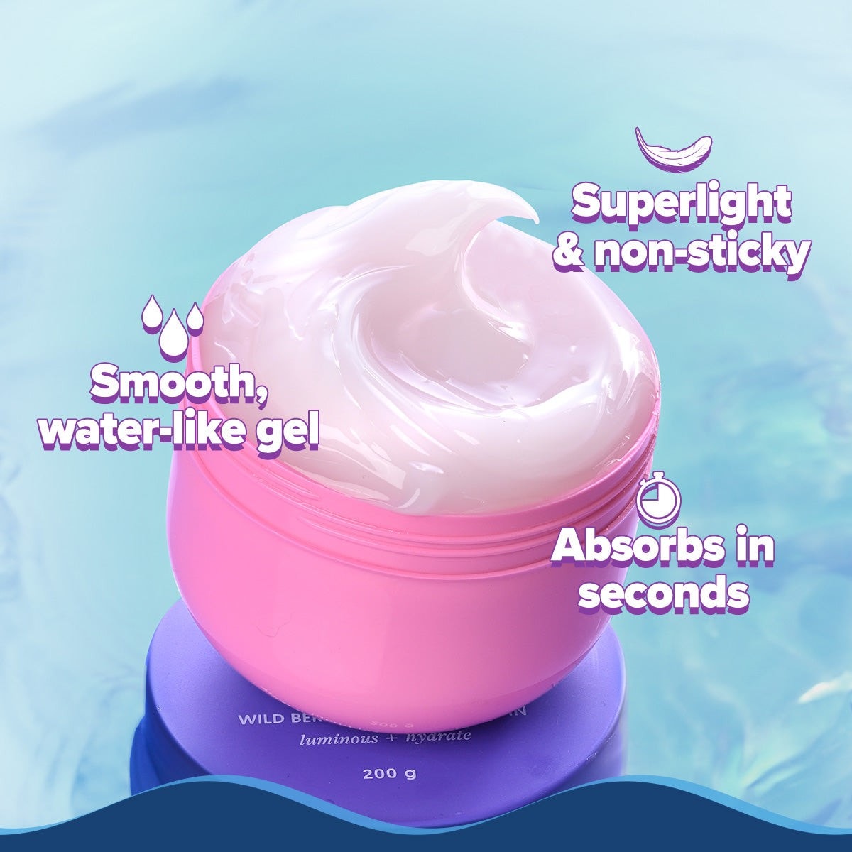 Lightweight gel moisturizer texture with soft lavender cream 