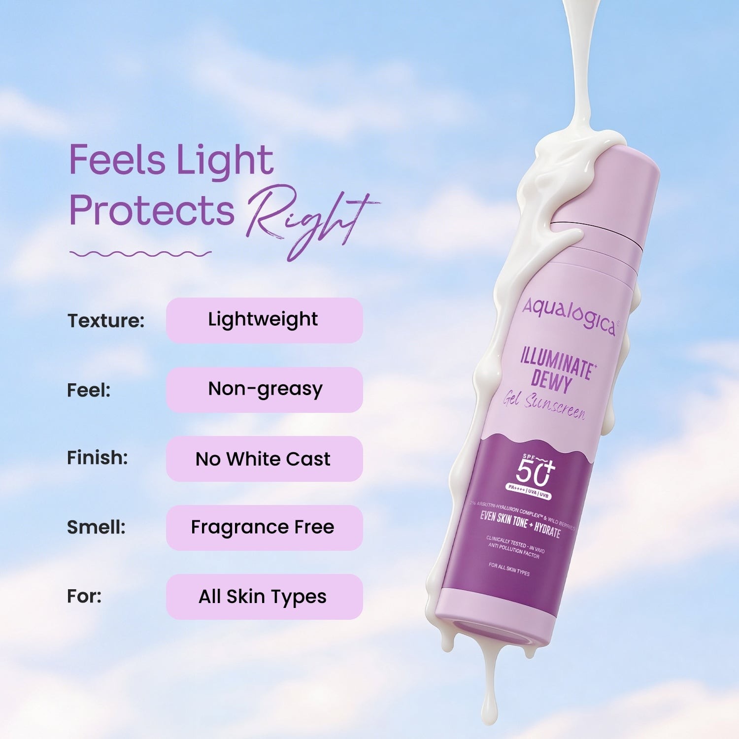 Illuminate+ Dewy Gel Sunscreen SPF 50+ PA++++ with 2% Arbutin-Hyaluron Complex™ & Wild Berries - 50g