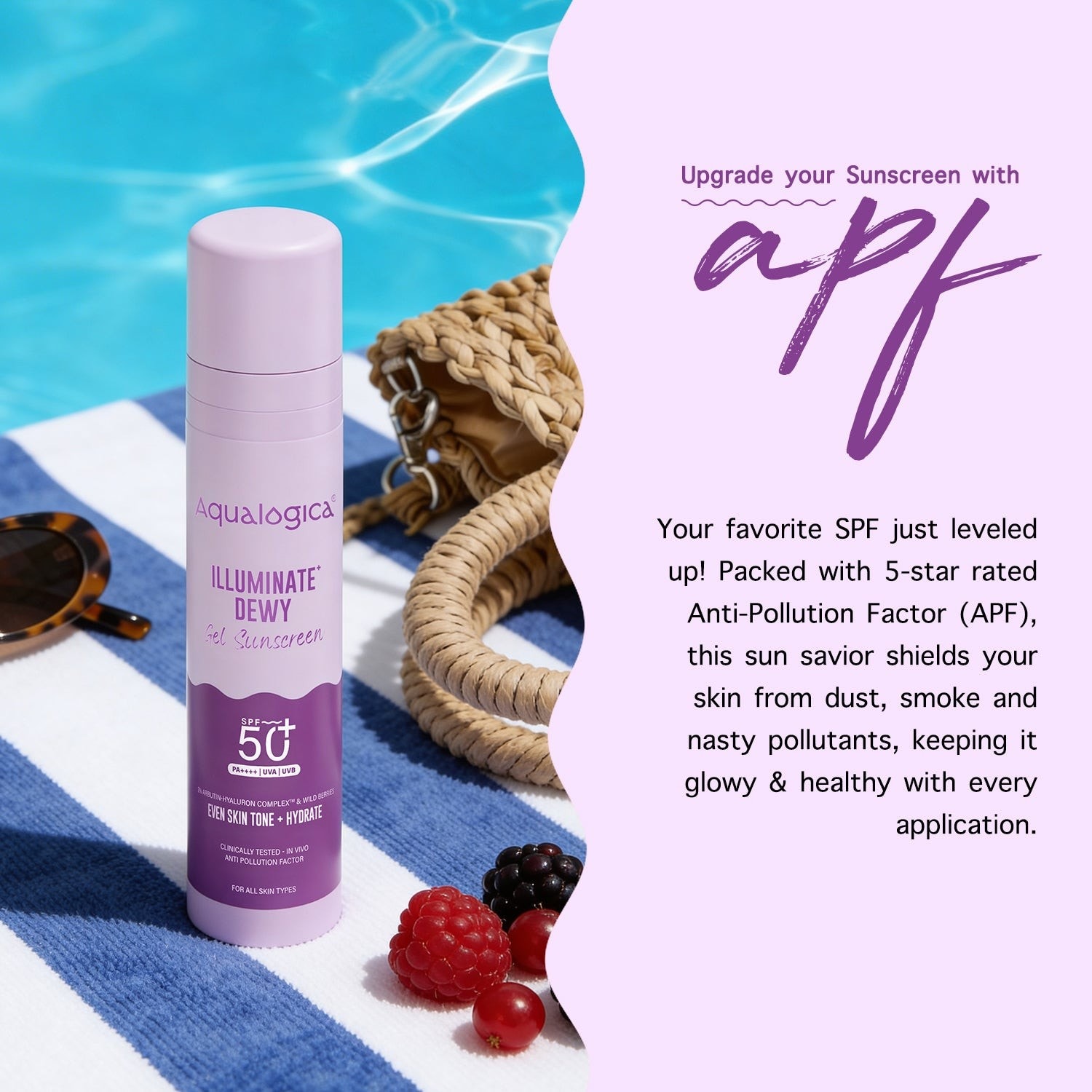 Illuminate+ Dewy Gel Sunscreen SPF 50+ PA++++ with 2% Arbutin-Hyaluron Complex™ & Wild Berries - 50g