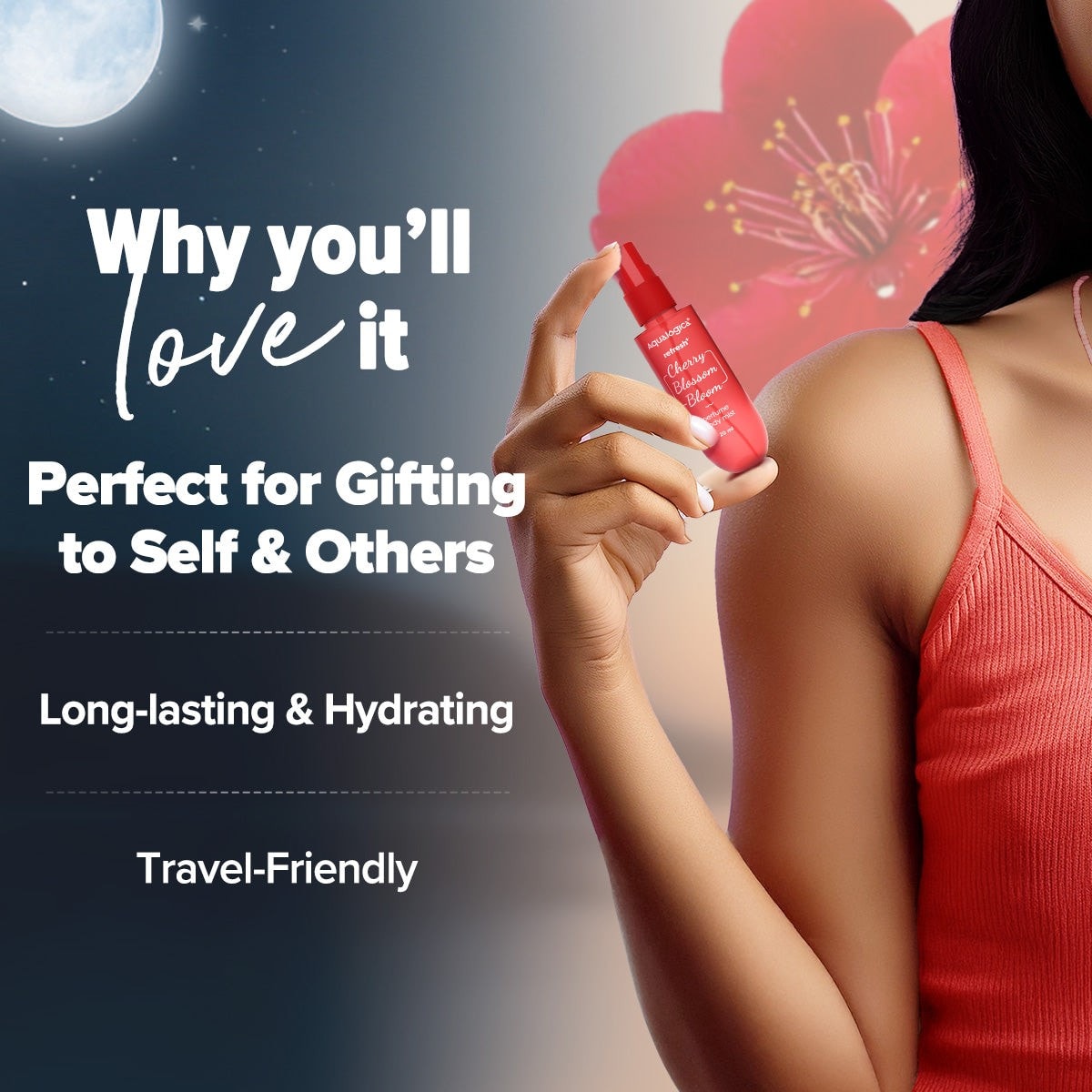 Applying body mist on skin for a soft scent