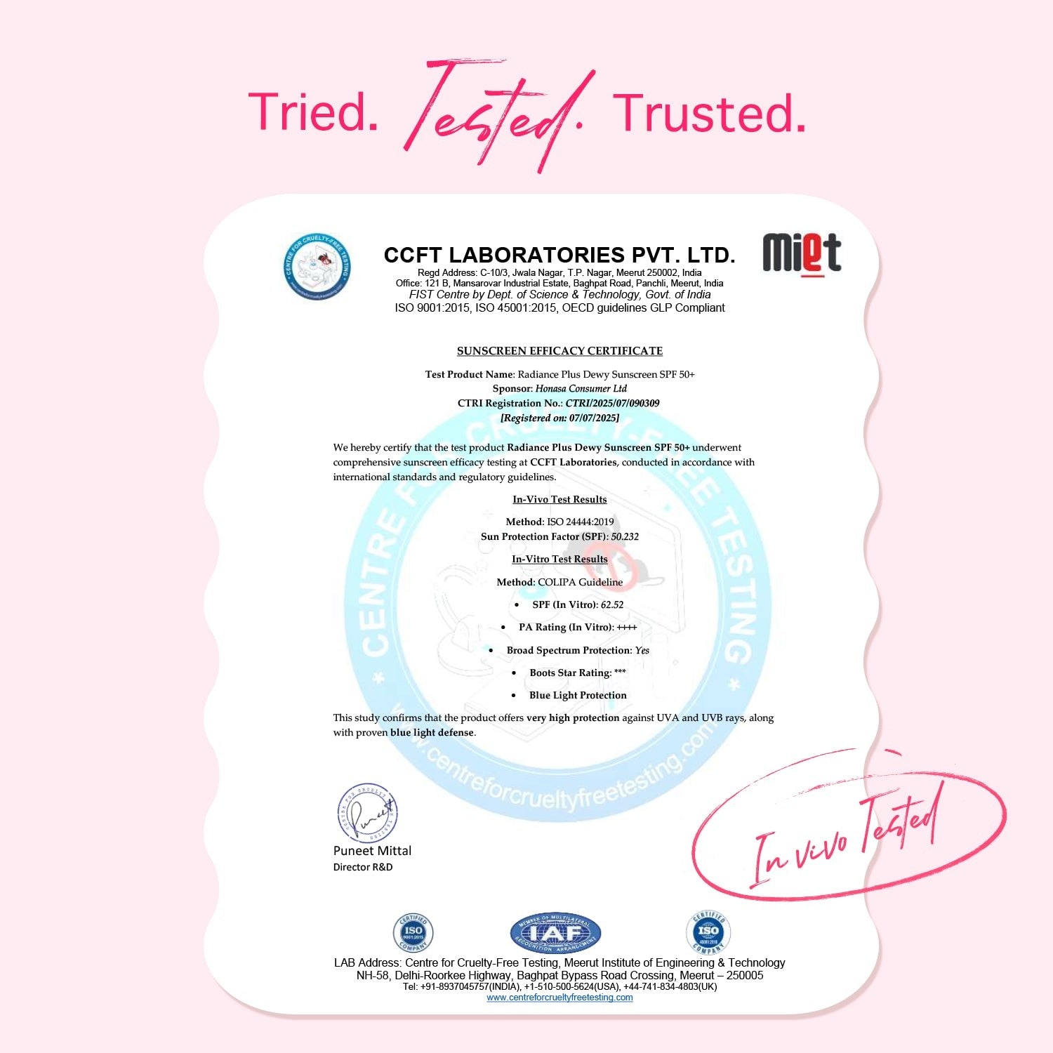 Tried tested trusted dermatologist lab approved