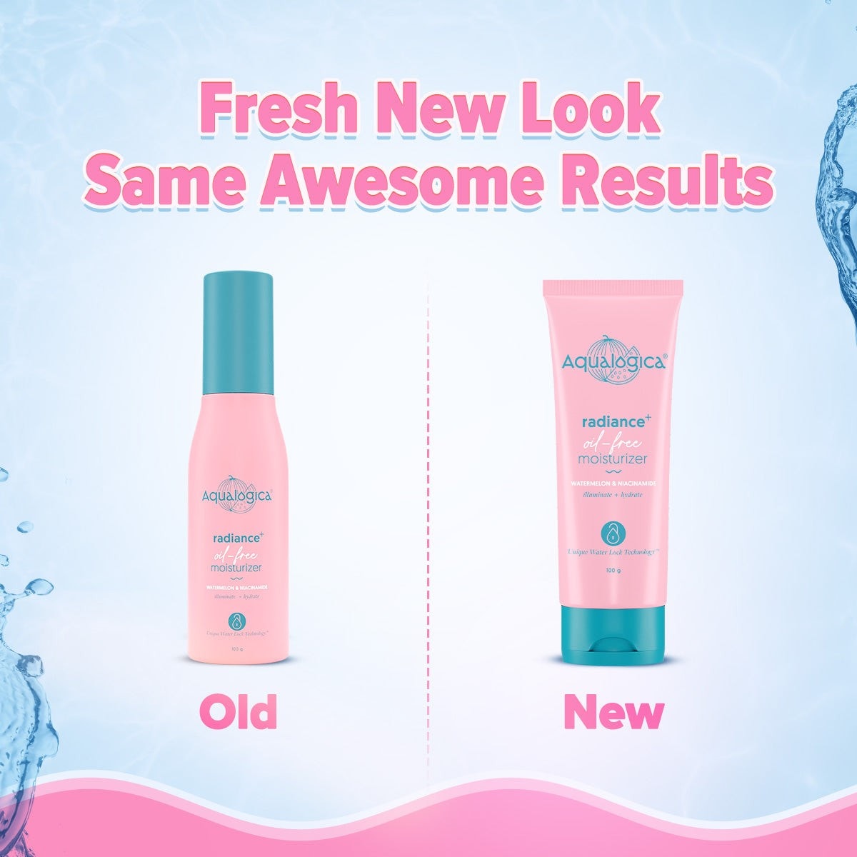 Old and new tube packaging shown for Radiance moisturizer