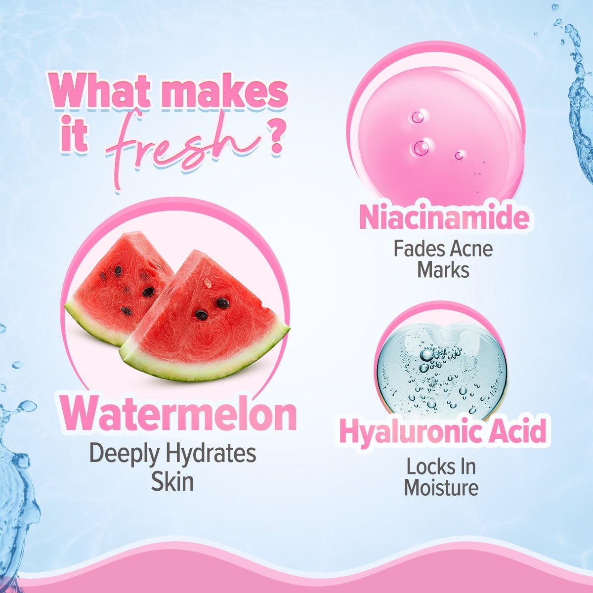 Watermelon, niacinamide and hyaluronic acid in glow-boosting formula