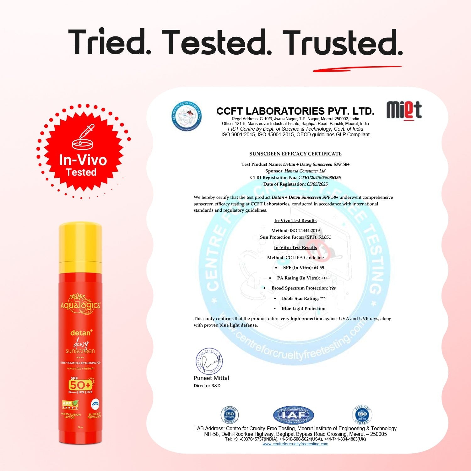 Tried tested trusted lab certified photostable