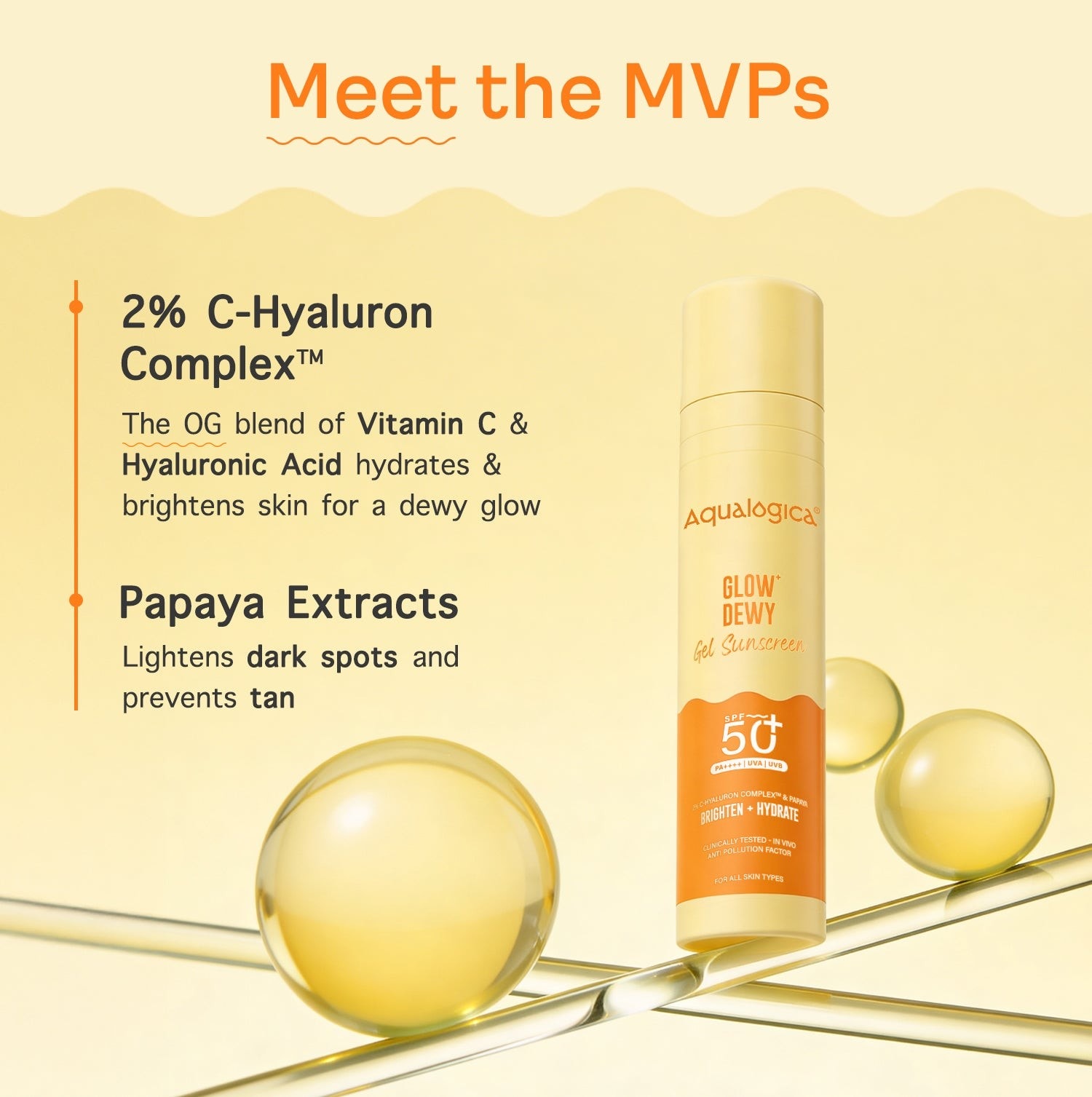 Glow+ Dewy Gel Sunscreen In-Vivo Tested SPF 50+ PA++++ with Papaya & Vitamin C - 50g (Pack of 2)