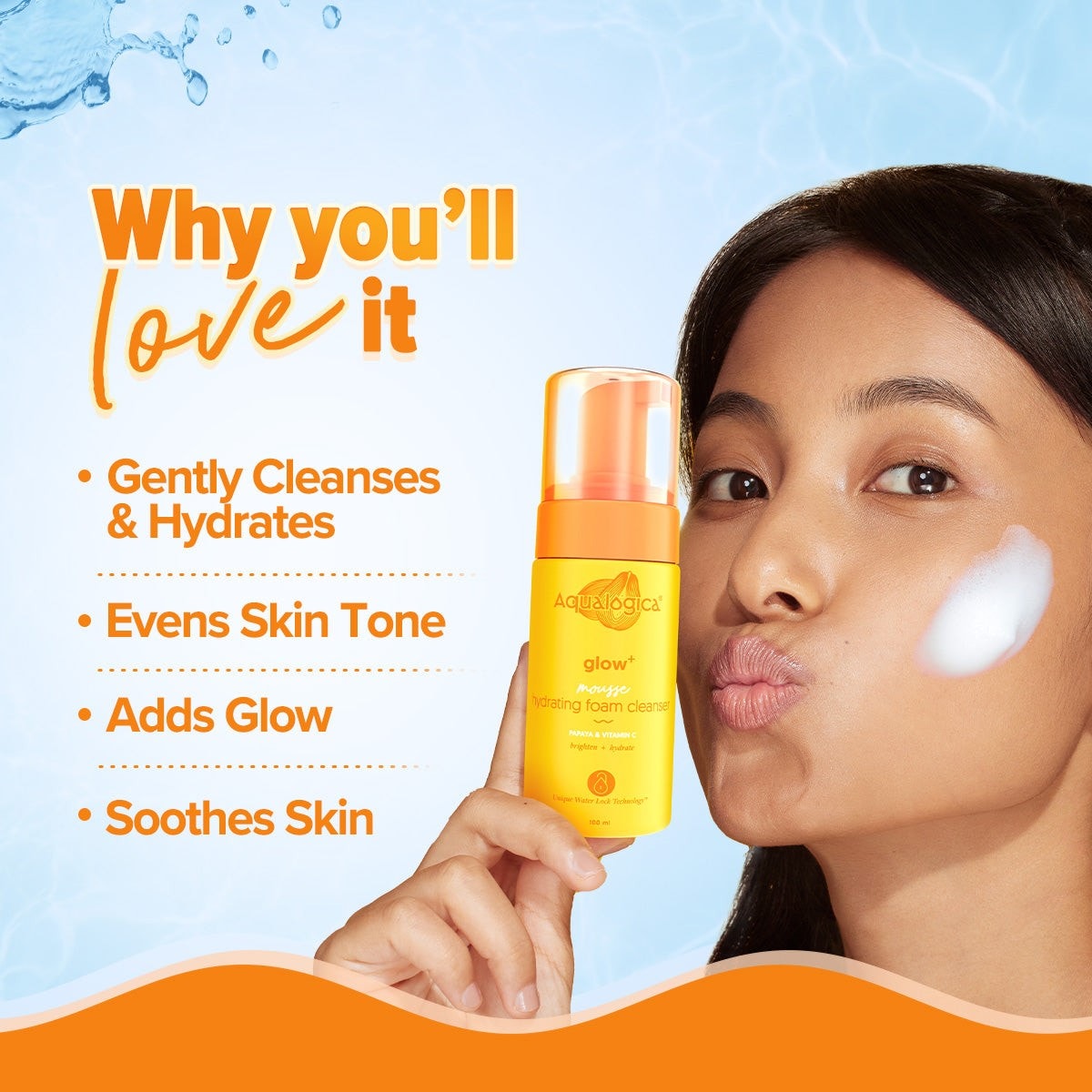 Glow mousse cleanser hydrates evens skin tone