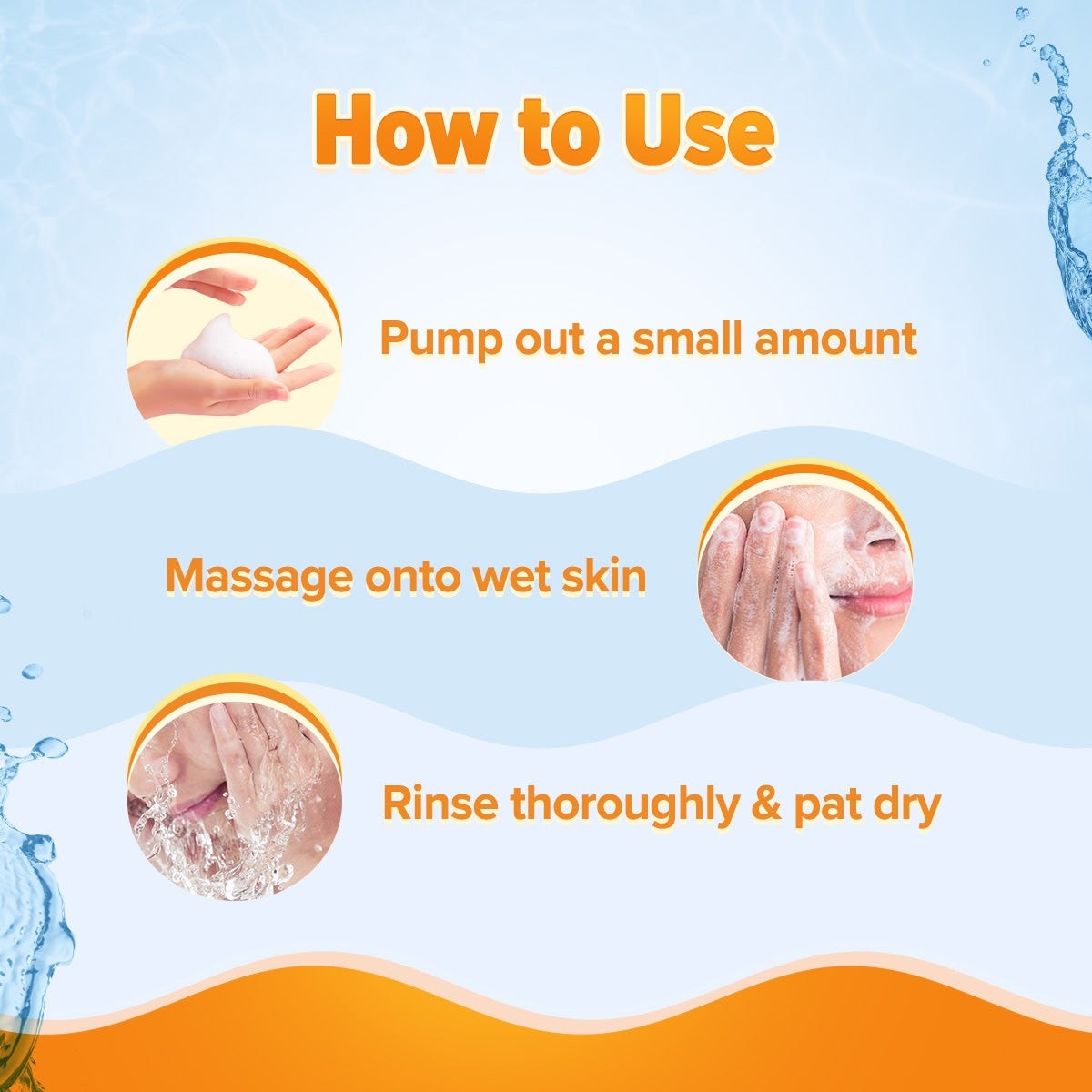 Glow mousse cleanser pump massage rinse steps