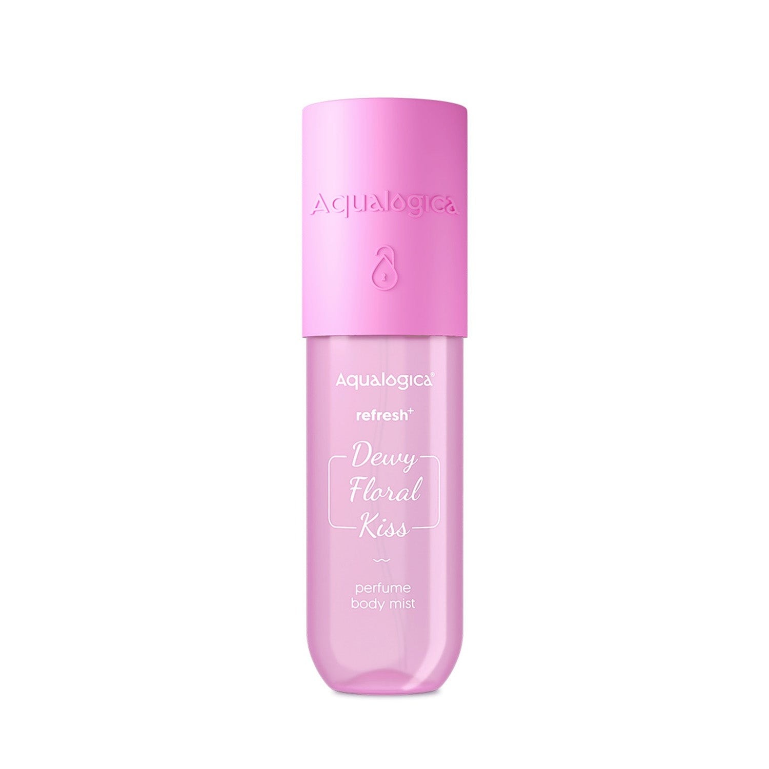 
Minimal pink bottle of Refresh+ Dewy Floral Kiss body mist 
