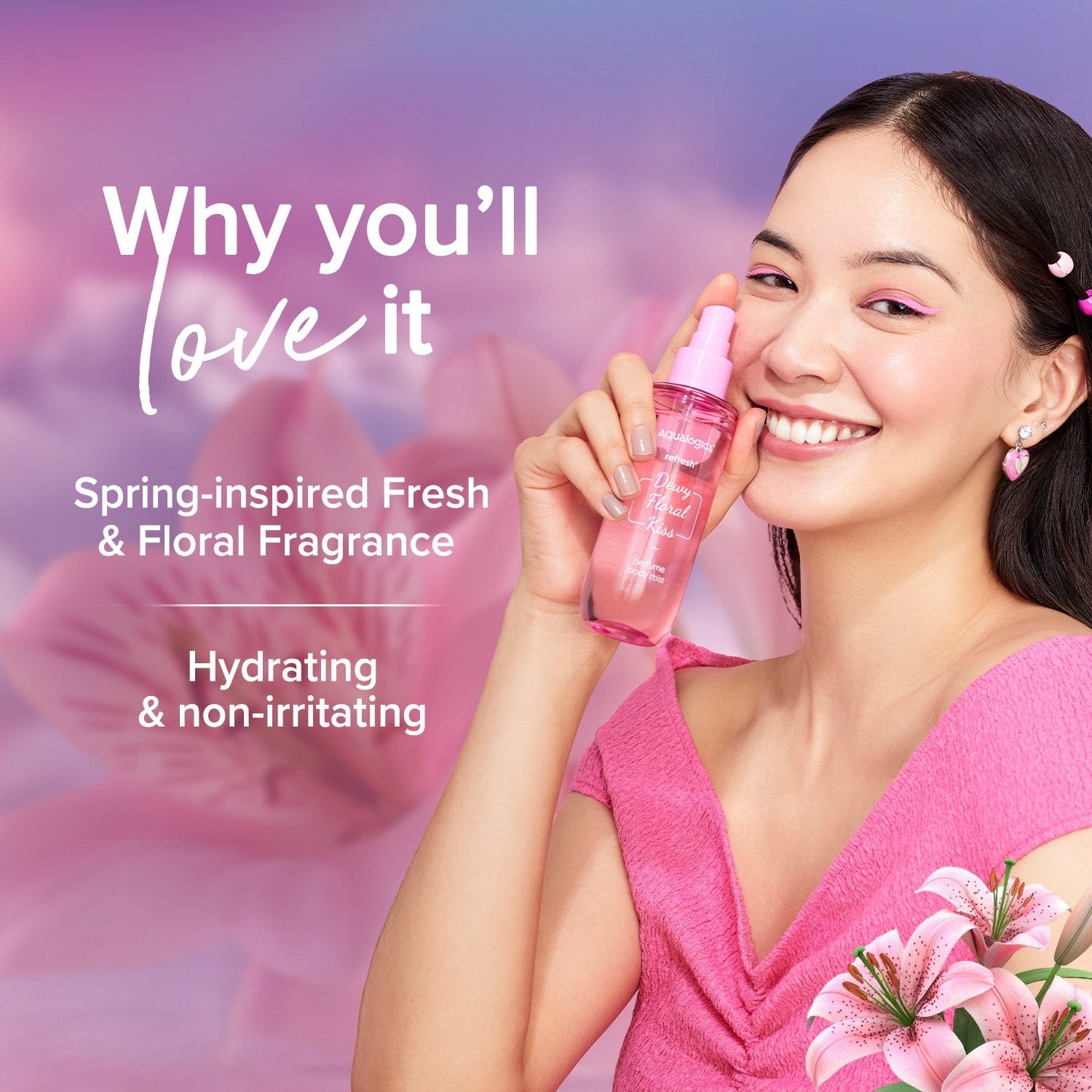 Dewy Floral Kiss perfume body mist with fresh floral scent
