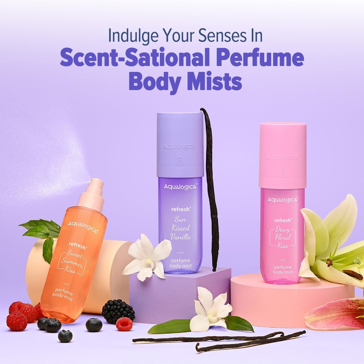 Aqualogica body mist range with colorful perfume variants