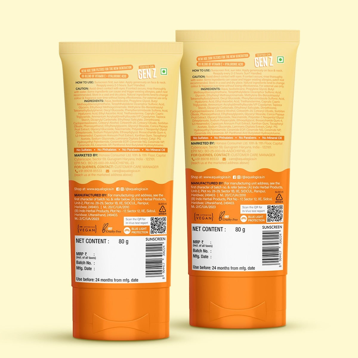 Glow+ Dewy Gel Sunscreen In-Vivo Tested SPF 50+ PA++++ with Papaya & Vitamin C - 80g (Pack of 2)