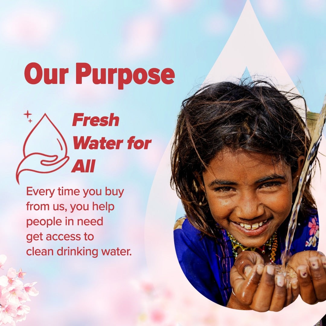 Fresh Water For All initiative is shown with brand values