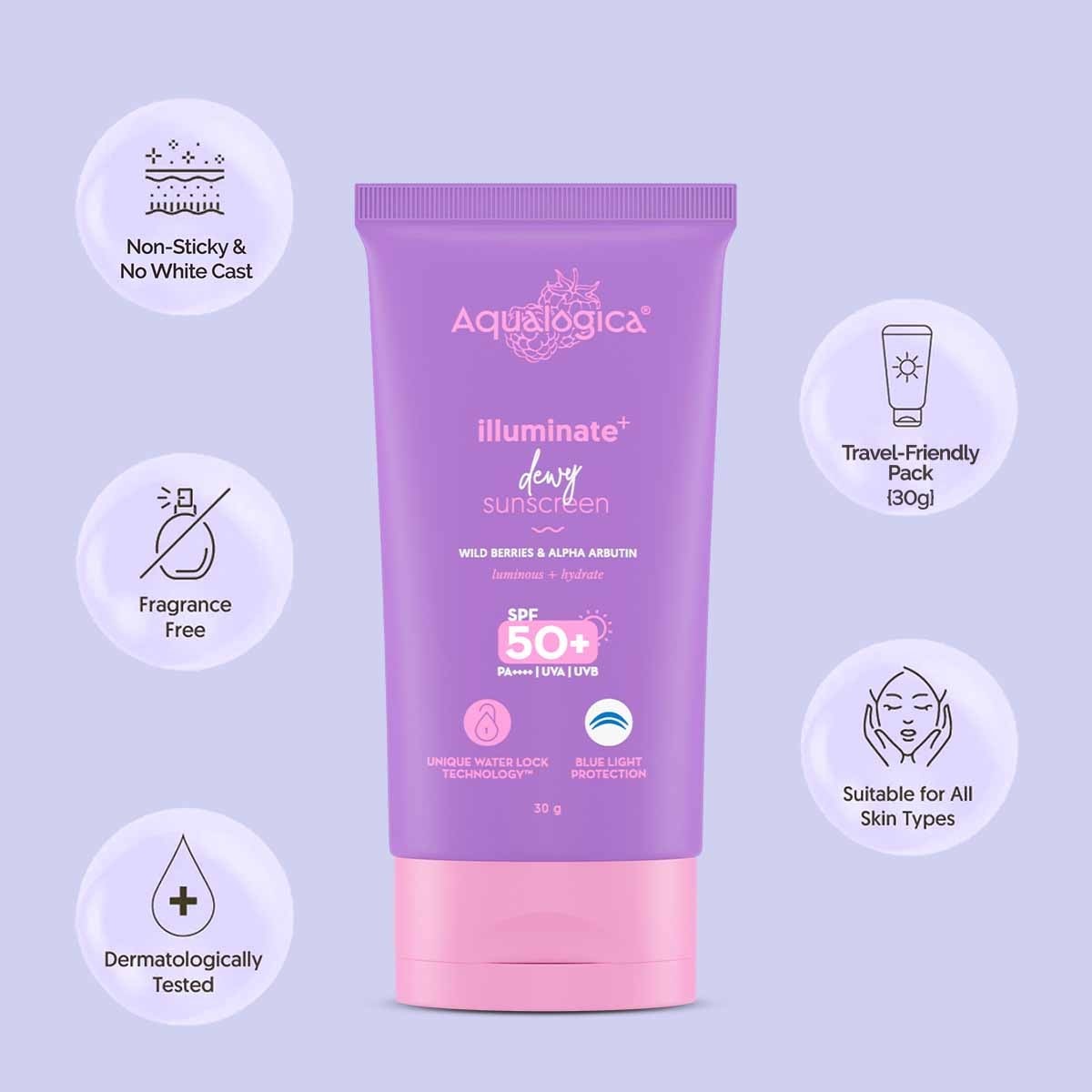 Illuminate+ Dewy Sunscreen In-Vivo Tested SPF 50+ PA++++ with Wild Berries & Alpha Arbutin - 30 g