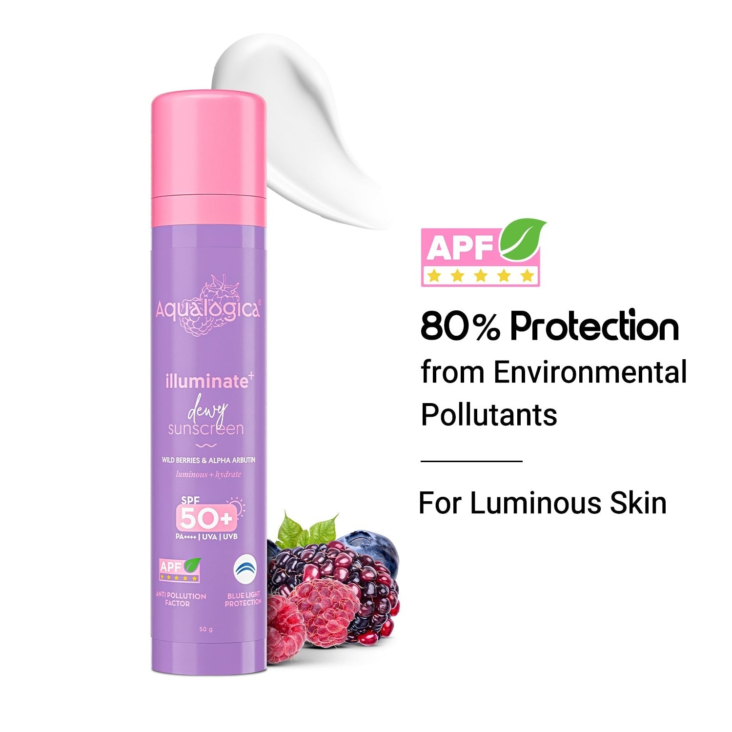 Illuminate+ Dewy Sunscreen In-Vivo Tested SPF 50+ PA++++ with Wild Berries & Alpha Arbutin - 50 g(Pack of 2)