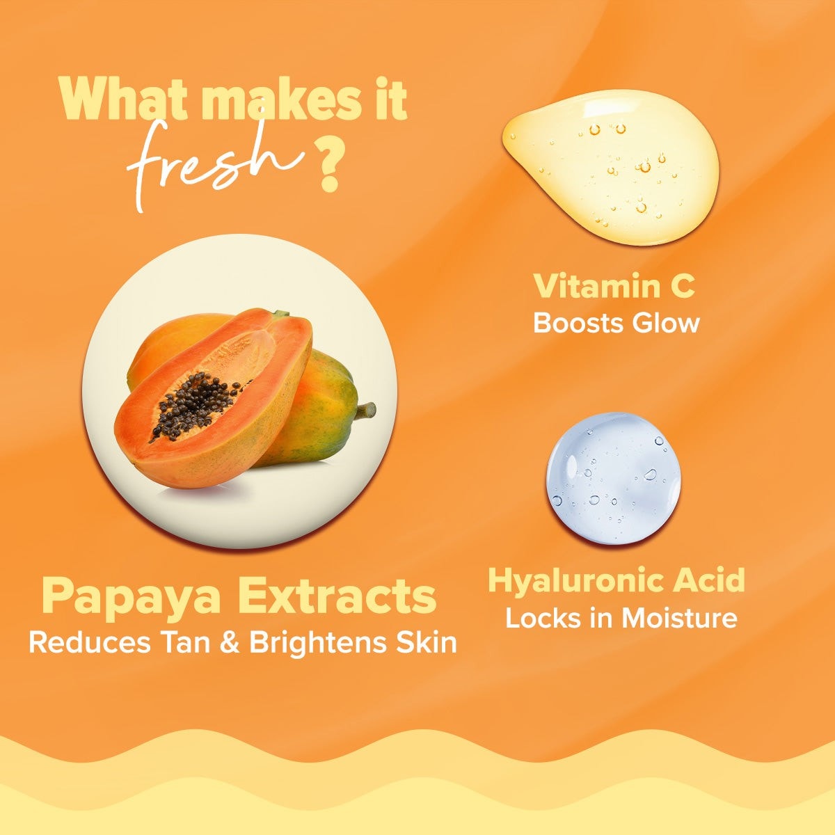 Papaya, vitamin C and hyaluronic acid in glow formula