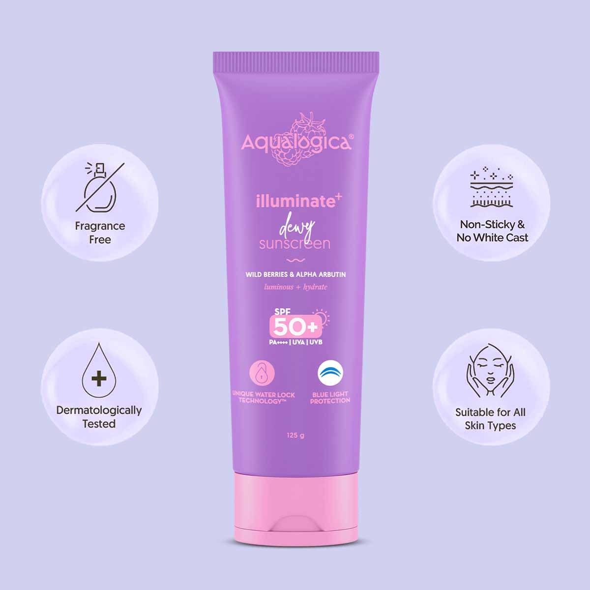 Aqualogica sunscreen SPF 50 UV blue light protection 