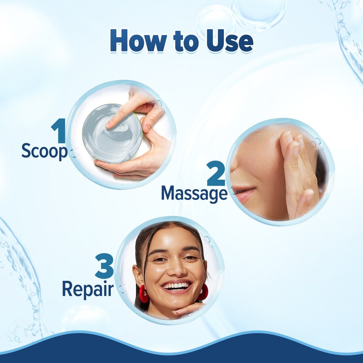 Three-step guide for applying hydra gel 