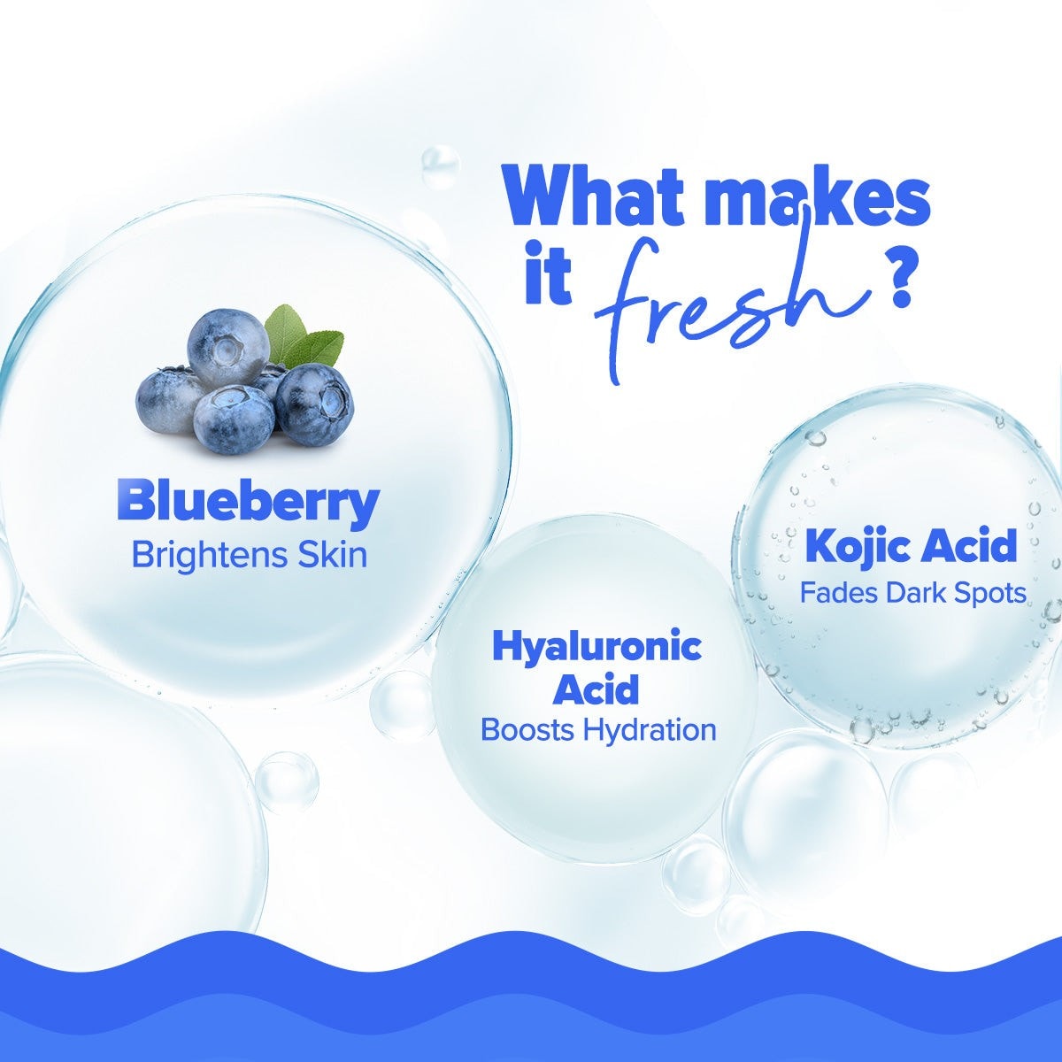 Blueberry, kojic acid and hyaluronic acid ingredient 