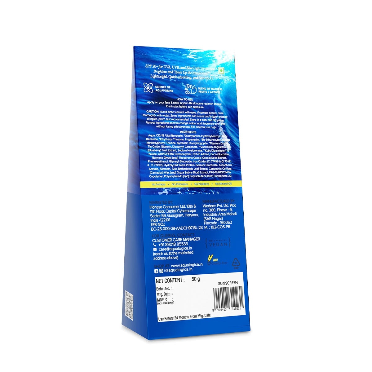 Tone up sunscreen tube back label details