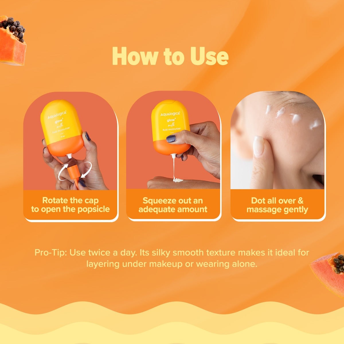 Application steps for using milk fluid moisturiser 