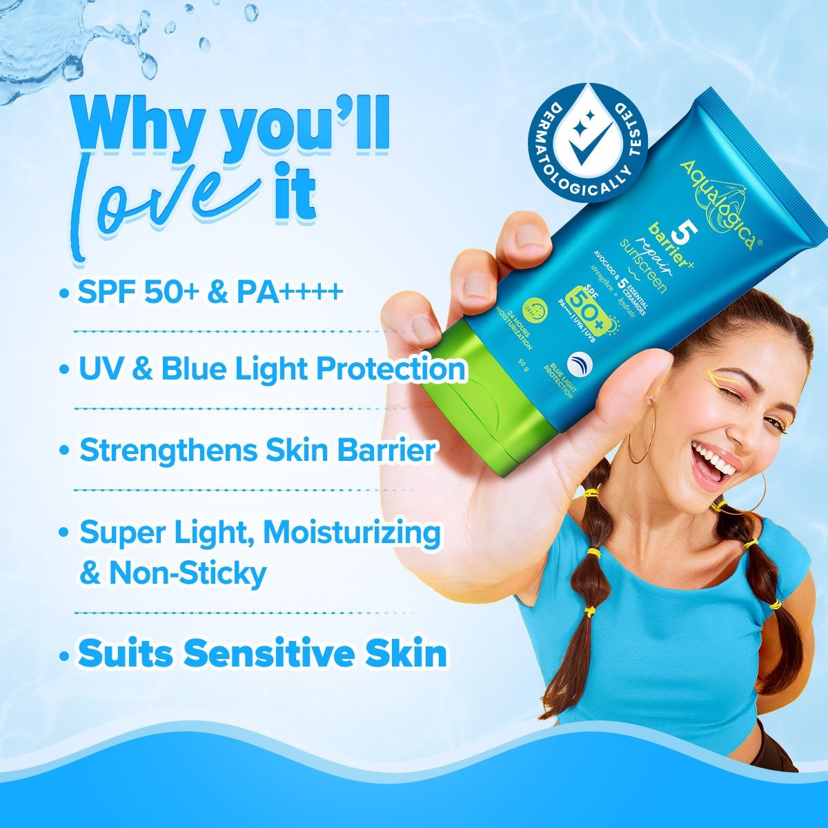 Barrier repair sunscreen UV blue light protection with SPF