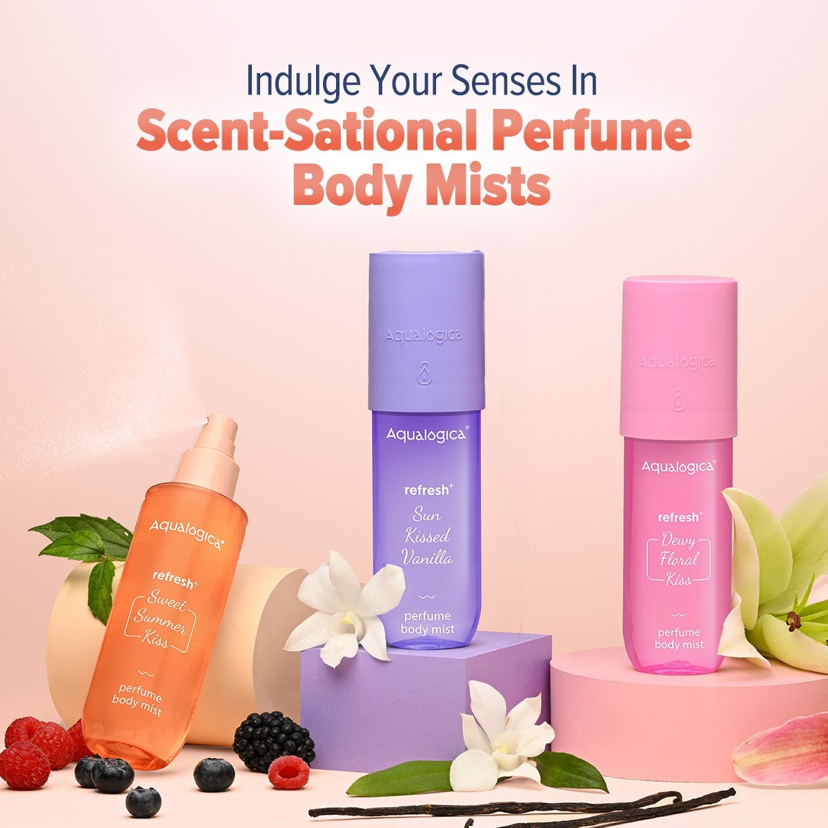 Aqualogica perfume body mist range with colorful variants