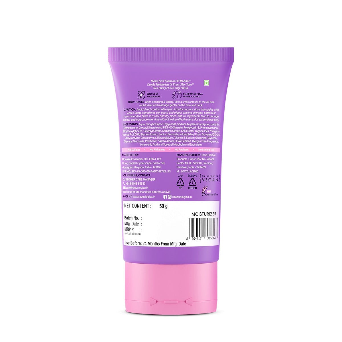 Aqualogica Illuminate oil-free moisturizer back